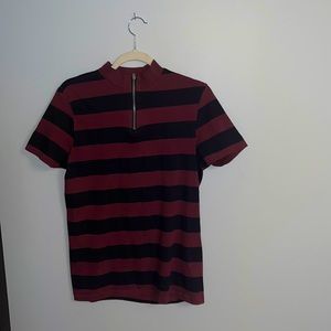 ASOS Design Men’s zip burgundy striped turtle neck tee (medium)